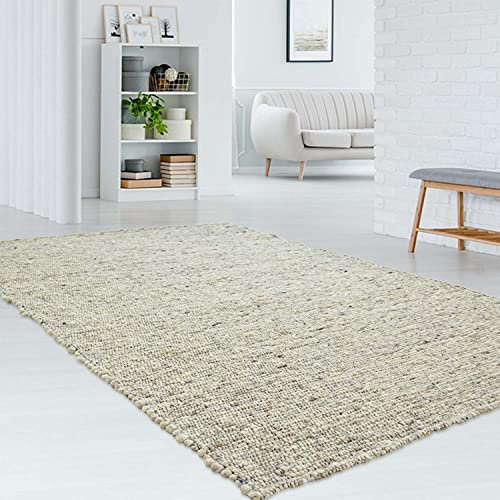 Taracarpet gewalkter exklusiver Hand-Web-Teppich handgewebter Teppich aus Wolle mit SCHWARZER Kette 250x340 cm Grau-Beige