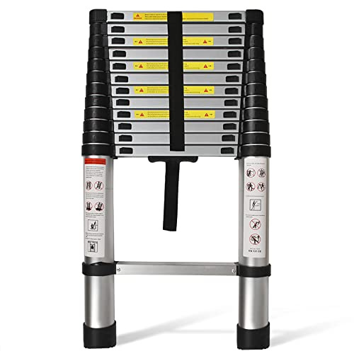 Telescoping Extension Ladder 12.5 FT, Folding Telescopic Aluminum Ladders, Lightweight Collapsible Ladder Step for RV Roof Attic Home, 300 LB Capacity (12.5 FT)