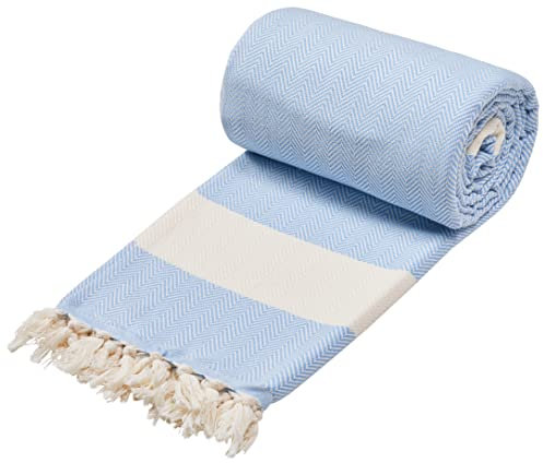 Sowel® XXXL Hamamtuch, Strandtuch, Fouta, 100% Baumwolle, 200x240 cm, Sky Blue