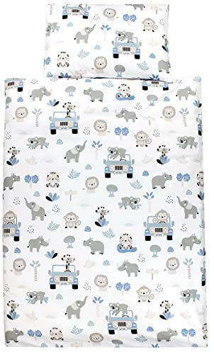 TupTam Biancheria da letto per bambini Ragazzi Ragazze Set 2 pezzi 100 x 135 cm + 40 x 60 cm, Zoo Blu, 120x90 cm