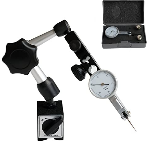 HDLNKAK Professional Dial Test Indicator with Magnetic Base Stand and Storage Case，0-0.03x0.0005 Test Indicator，with 2 Metal Dovetail Clamps 3/8'' and 5/32'' in Storage Case