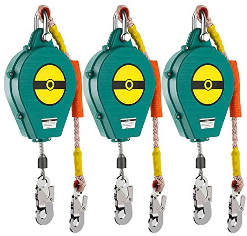 BOVDC 3pcs 3m Antichute a Rappel Automatique, Harnais De Securite Anti Chute Professionnel pour Toiture Et D’échafaudage, Ligne De Vie Auto-rétractable Équipement avec Corde De Sécurité Ignifuge