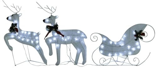 vidaXL Rentier mit Schlitten Weihnachtsdekoration 60 LEDs Outdoor Weiß