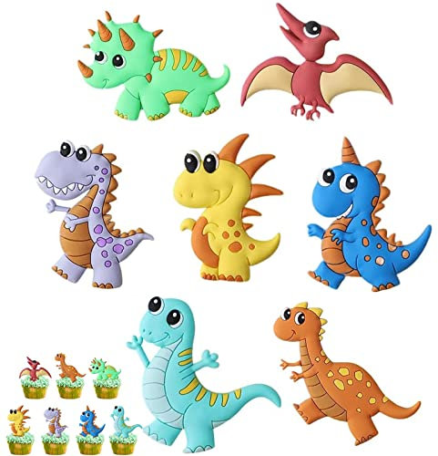 7 Piezas Adornos Tartas Cumpleaños Infantil, Dinosaurio 3D Decoración de Tartas, Reutilizable, Decoración de Magdalenas para Niños, Temáticas de Dinosaurios Cake Toppers para Fiestas de Cumpleaños
