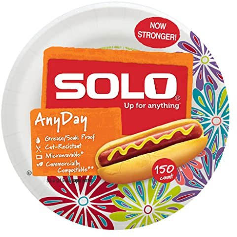 Solo AnyDay 8.5 Paper Plates, Medium, Printed, Mega Pack of 150ct
