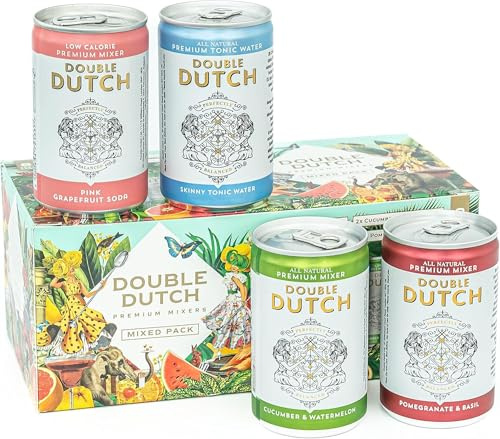 Double Dutch Variety Pack – 8 x 150ml Premium Mixers | Low Calorie, Vegan-Friendly Tonic Waters for Gin, Vodka, Tequila & Cocktails | Includes Selection of World-Class Soft Drinks & Flavoured Mixers