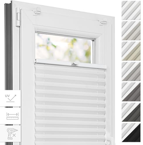 Estika Thermo Plissee ohne Bohren - 110 x 200 cm - Farbe: Weiß - Fensterrollos für innen, Plissee Verdunklung, Plissee Blickdicht, Rollos für Fenster ohne Bohren