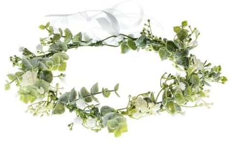 LZKHEH Couronne de Fleurs de Mariage, Mariée avec Bandeau de Fleurs Artificielles pour Cheveux, Ruban Inclus, Accessoires de Photographie, Couleurs Vert et Blanc.