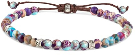 Uwiyo Bracelet de Perles Femme, 4mm Bracelet Pierre Bracelets Yoga Réglable Bijoux en Cadeaux pour Femmes Fête des Mères, Anniversaire (Pourpre)