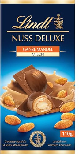Lindt Schokolade | NUSS DELUXE Tafel Vollmilch Mandel | 110g | Vollmilch-Schokolade mit geröstete Mandeln in feiner Mandelcrème | Schokoladen-Tafel