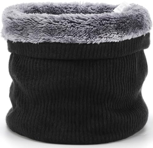 BARFULKER Winter Halsschlauch Herren Damen Warm Gefüttert Strickschal - Schlauchschal Halswärmer Gesichtsschal Fleece Loop Schal Winddichte Gesichtsmaske,Schwarz