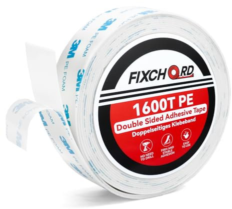 FIXCHORD 3M 1600T PE Doppelseitiges Klebeband Extra Stark, Doppelklebeband, Montageklebeband, Wasserdichtes Starkes Klebeband für Innen- und, Befestigung von Gegenständen, Bildern 3m*30mm