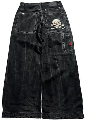 ORANDESIGNE Baggy Jeans Uomo Jeans Larghi Uomo Y2K Streetwear Pantaloni Baggy Denim Pantaloni Hip Hop a Gamba Larga Streetwear I Nero L