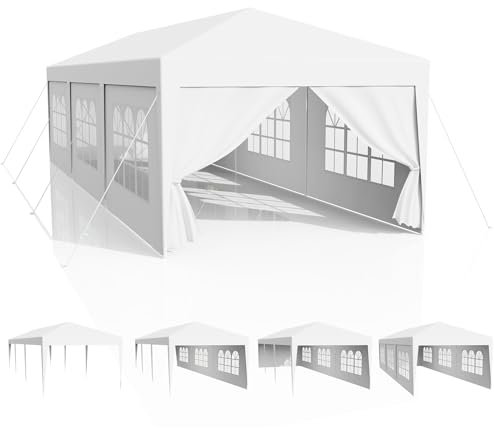Tonnelle de Jardin Pliable 3x9, Pergola-PE Imperméable avec 4 Parois Latérales, Chapiteau UV 50+, Tente de Fête-Plage-Camping-Marché-Reception, Auvent avec Fenêtres, Chapiteau Cadres en Acier, Blanc