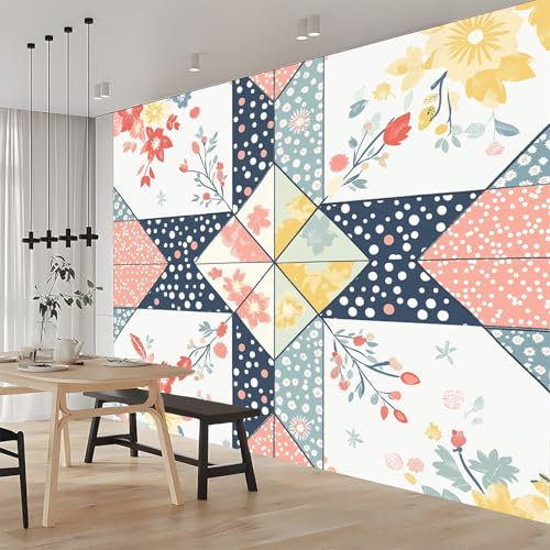 Murales Fotográficos Personalizados Sala De Estar Dormitorio Restaurant Decoración Papel Tapiz 200 x 140 cm Retro Floral Lunares Papel Pintado No Tejido De Pared Murales Decoración Vistoso