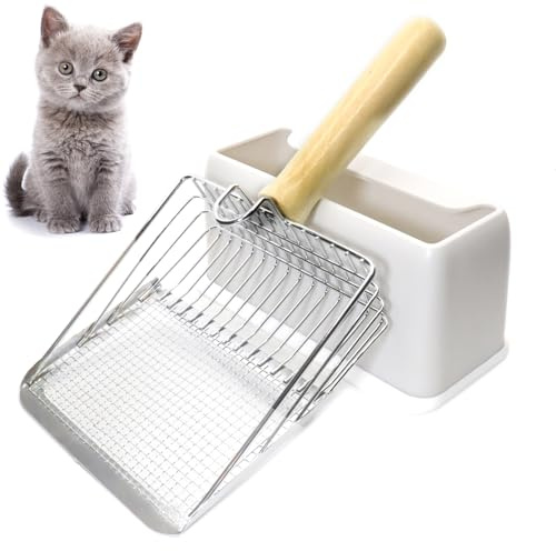 FULUDM Katzenklo Schaufel Katzenstreuschaufel Katzenschaufel mit Behälter - Katzenstreuschaufel Metall mit Halter Schaufel für Katzentoilette Katzenklo