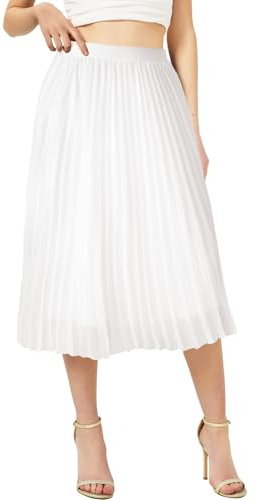 Soudittur Falda de Verano Mujer Plisada Gasa Faldas Mujer Verano con Cintura Elástica (FR/ES, Letras, M, Regular, Regular, Blanco)