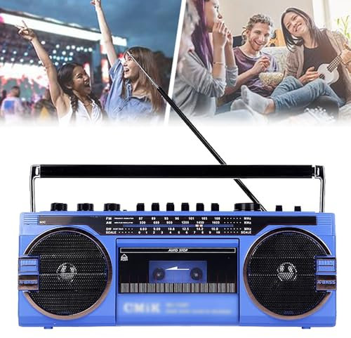 QIeAny Lecteur CD Boombox rétro Classique des années 80, Radio Cassette Portable AM/FM, Son stéréo | Enregistrement et Lecture | Prise USB/SD | Prise Casque, idéal pour Les Voyages en Famille,Blue