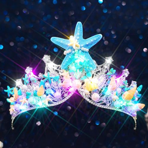Handcess Diadèmes et couronnes lumineuses en forme d'étoile de mer avec LED bleues - Pour femme