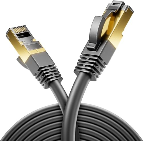 deleyCON 1m CAT 8 Nätverkskabel (40 Gbit/s, Koppar, S/FTP) Gigabit Ethernet LAN Kabel Patchkabel RJ45-Kontakt för CAT8 CAT7 CAT6 POE PC PS5 Router Modem TV-Switch Bärbar Dator - Svart