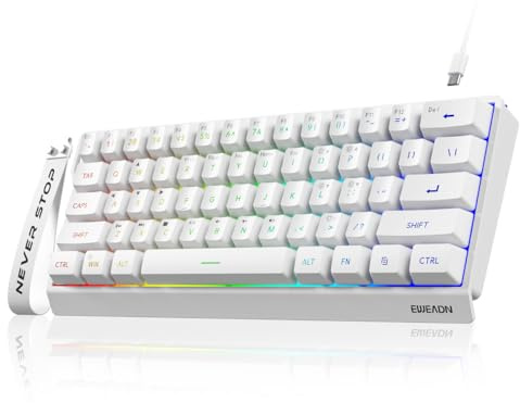 SEUNKWANG EWEADN F61 60% Gaming Keyboard Wired, RGB Backlit Membrane Keyboard with PBT Keycaps, Compact Design, Lanyard Wired Keyboard for Mac/Win (White)