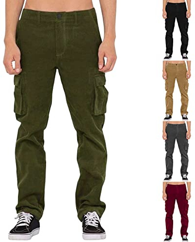 Pantaloni casual da uomo in velluto a coste slim fit pantaloni cargo elasticizzati da uomo leggeri vestibilità rilassata elastico in vita pantaloni da lavoro gamba dritta casual pantaloni a pieghe