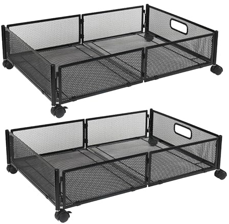 VPAIUNCKU Contenedores De Almacenamiento Metálicos Bajo La Cama Con Ruedas – Organizadores De Cajones Plegables Sin Herramientas Para Ropa, Zapatos, Juguetes Y Ropa De Cama En El Dormitorio black 2P