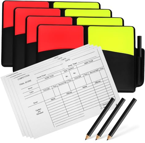 Beaupretty 4 Juegos Tarjetas de Árbitro de Fútbol PVC Set Completo con Tarjetas Rojas y Amarillas Portatarjetas Resistente con Libro de Puntuación y Lápiz para Árbitros de Fútbol y Voleibol