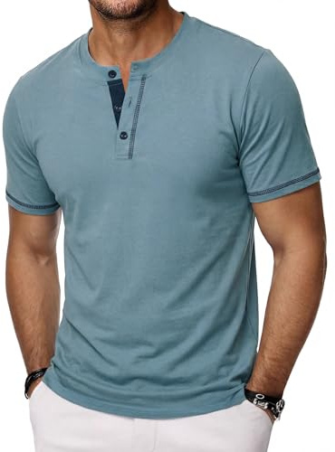 Wayleb Camiseta de Hombre Manga Corta Tipo Henley Cuello Redondo con Botones Algodón Casual para Verano