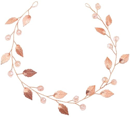Hohopeti Bandeau de Mariée Orné de Strass Bijou de Tête en Alliage Doré Accessoire Cheveux Flexible pour Mariage Feuille en Or Rose Scintillante Coiffe de Cérémonie Féminine