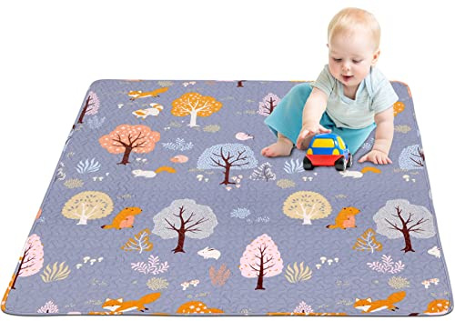 MIIMER 127 x 127cm Play Mat for Baby Playpen Tummy Time Mat, Non-Slip Washable Baby Playpen Mat, Baby Crawling Mats for Floor, Portable Travel Large Play Mats for Toddlers and Infants