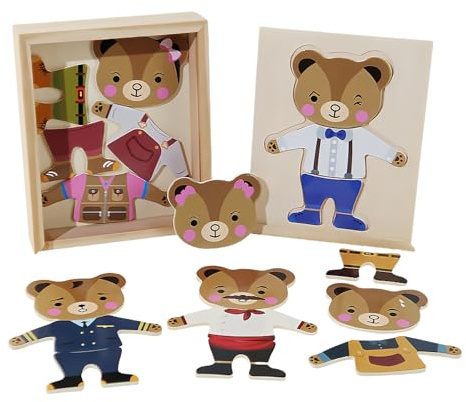 Gwtdtoad Puzzle à emboîter en Bois - Jouet éducatif pour Encourager l'attribution et Le tri - Jeux de Puzzle pour Habiller et Changer Les vêtements - pour Filles et à partir de 3 Ans