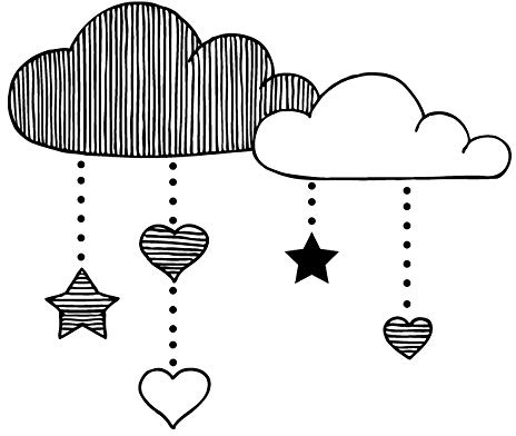 Aladine - Tampon Naissance Nuages, Coeurs & Etoiles - Support En bois - Réalisation de Faire Part de Naissance - Scrapbooking et Carterie Créative - 4,7 x 5,5 cm