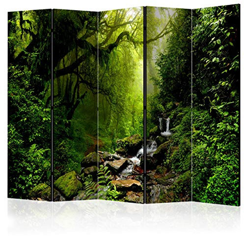 decomonkey Paravent Raumteiler Innen Landschaft 225x172 cm 5 Teilig Einseitig Room Divider Wall Raumteiler Stehend Trennwand Sichtschutz Spanische Wand Sichtschutzwand Wohnzimmer Holz Wald