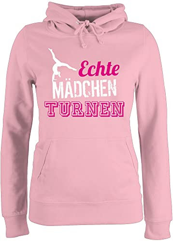 Pullover Damen Hoodie Frauen - Echte Mädchen Turnen I Geschenk Turnerin - M - Hellrosa - Pulli personalisierbar Sport Turn Hoddies Turner pullis Gymnastic Hoody turnerinnen hoddys kunstturnen