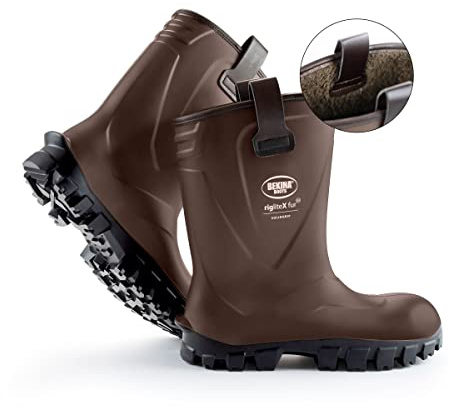 Bekina Bottes de sécurité fourrée pour Hommes, pour Le Chantier et l'agriculture, très légères, isolantes, Souples, avec Semelle antidérapante, résistante à Graisse et détergent, Brun, EU 43