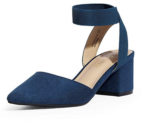 DREAM PAIRS Womens Low Mid Block Heels Mary Jane Ladies Ankle Strap Court Shoes Sandals,Size 8,Navy/Suede,NICHOLES