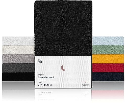 Blumtal® frotté underlakan 100x200 cm - OEKO-TEX certifierat underlakan 100x200 cm - frotté underlakan upp till 25 cm madrasshöjd - frotté underlakan - värmande underlakan i svart