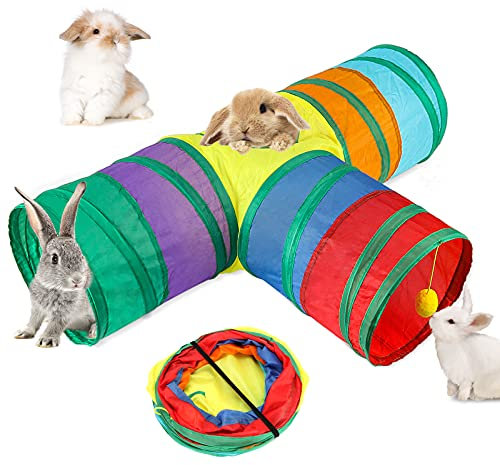 HYLYUN Faltbarer Kaninchentunnel 3-Wege-Kaninchenversteck Kleintier-Aktivitäts-Tunnel-Spielzeug für Zwergkaninchen Kaninchen Meerschweinchen Katzen