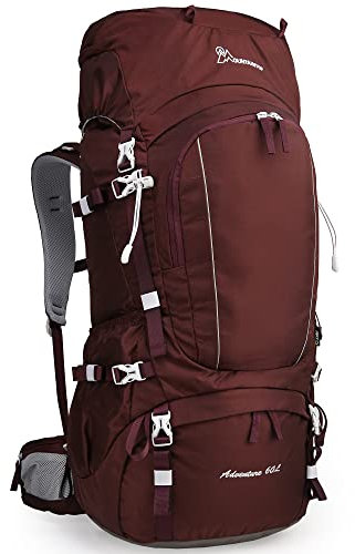 Mountaintop Trekkingrucksack Damen 60L Großer Rucksack Wanderrucksack Reiserucksack Outdoor Rucksack mit Regenhülle(Rötlichbraun)