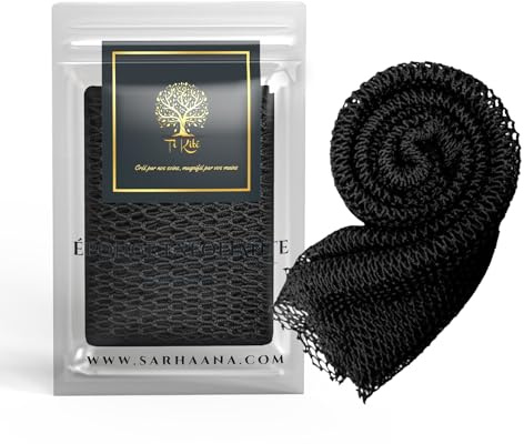 SARHAANA African Net Sponge Body Scrubber – XL Exfoliating Cloth for Shower – Long Back Scrubber for Dead Skin & Smooth Skin – Exfoliating Sponge - Fast Drying & Hygienic (Black)