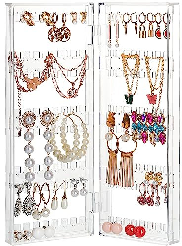 Kurtzy Organizer Gioielli Pieghevole in Acrilico - 8 Livelli e 2 Pannelli - Porta Orecchini, Bracciali e Collane - Per 64 Paia di Orecchini - Porta Gioielli Espositore Trasparente