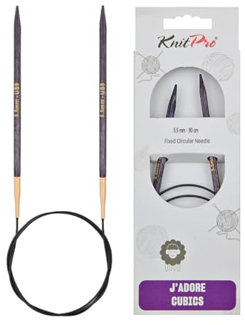KnitPro J'Adore Cubics fasta rundstickor - trästickor för strumpor, filtar, ärmar, kort rundstickning - 80 cm x 5,5 mm