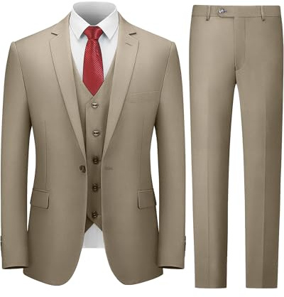 Cooper&Nelson Costume 3 pièces pour Homme, Coupe ajustée, Veste Unie à Un Bouton avec Cravate, Ensemble Smoking, Kaki, Taille 4XL