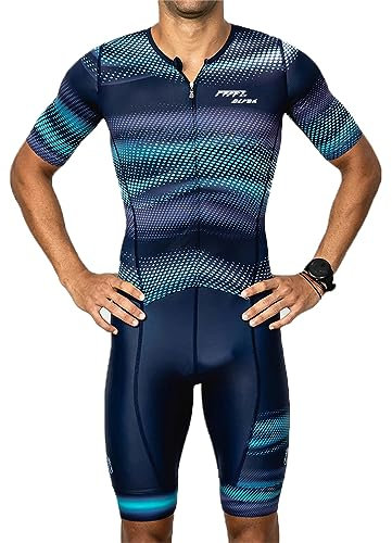 Herren Pro Trisuit Kurzarm Triathlonanzug,Herren Radsportanzug gepolstert einteilig Trisuit Bike Top Short Trisuit Einteiler für WettkampfGeeignet zum Laufen, Radfahren, Schwimmen (TYPE3,XL)