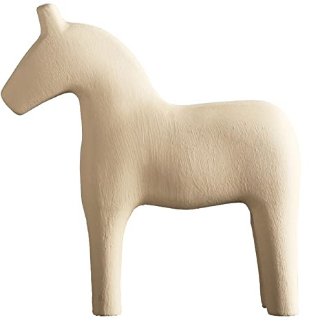 Tissting Häststatyett i furu handmålad ren färg häststaty djurhantverk prydnad för hem skrivbordsdekoration (22 x 23,5 cm – beige)