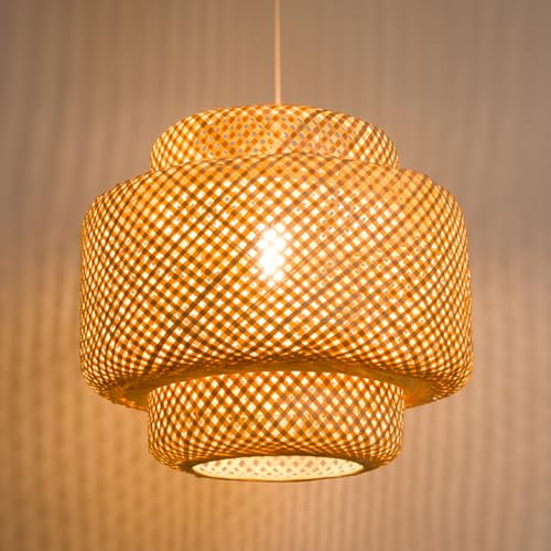 Depuley Retro Bambus Gewebte Pendelleuchten, Handgewebte Bambus Lampe, Land Hängelampe, E27 Pendellampe, Korridor Schlafzimmer Wohnzimmer Beleuchtung Pendelleuchte Esszimmer Dekorative Lampe