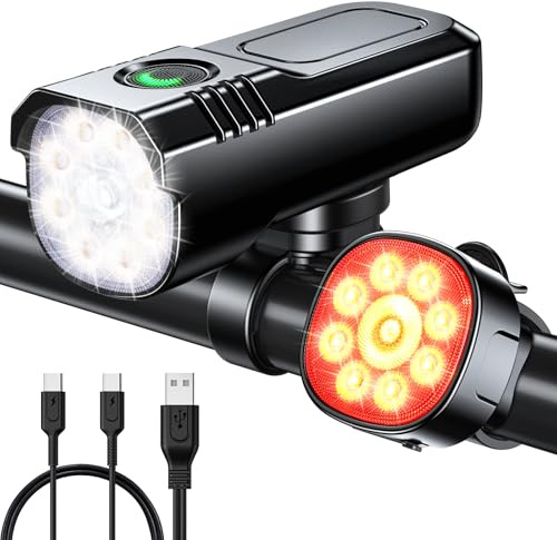 Rolgno Bike Lights Front and Back, [8+7 Lighting Modes] & [Sturdy Aluminum Alloy] Super Bright LED Bicycle Lights, USB Rechargeable & IP65 Waterproof Bike Light Set for Mountain, Motorbike Lamps