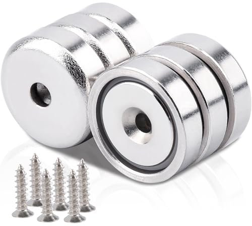 Swihorab Neodymium Extra Strong, 16 mm 8 kg Power Disc Magnets with Capsule, Strong Pot Magnet with Hole, Countersunk Pot Magnet with Screws, Steel Cushion for Kitchens, Pack of 6
