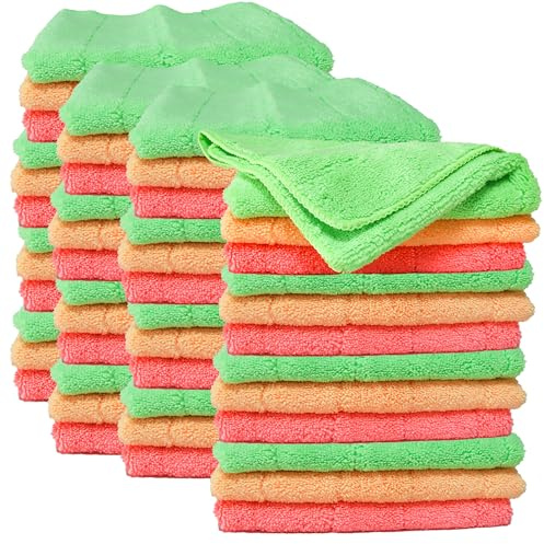 various Bayeta de Microfibra Limpieza 48 Unidades,Toalla Trapos de Limpieza Reutilizazbles,Paños de Limpieza Lavable sin Rayas sin Pelusa para Casa, Cocina, Coche,Multicolor 30x40cm